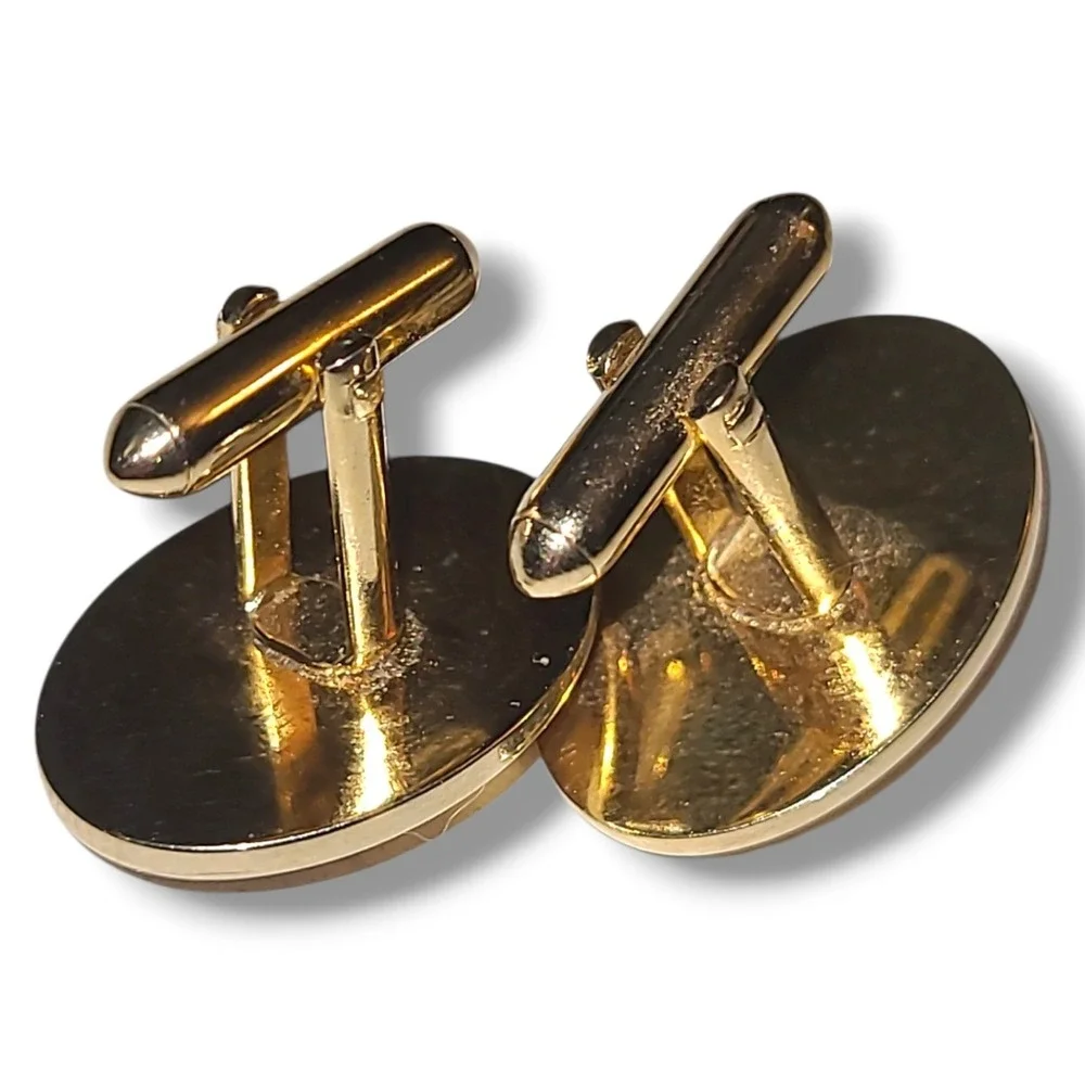 Vintage Gold Tone Pink Cabochon Cufflinks Oval Mens Formal Retro